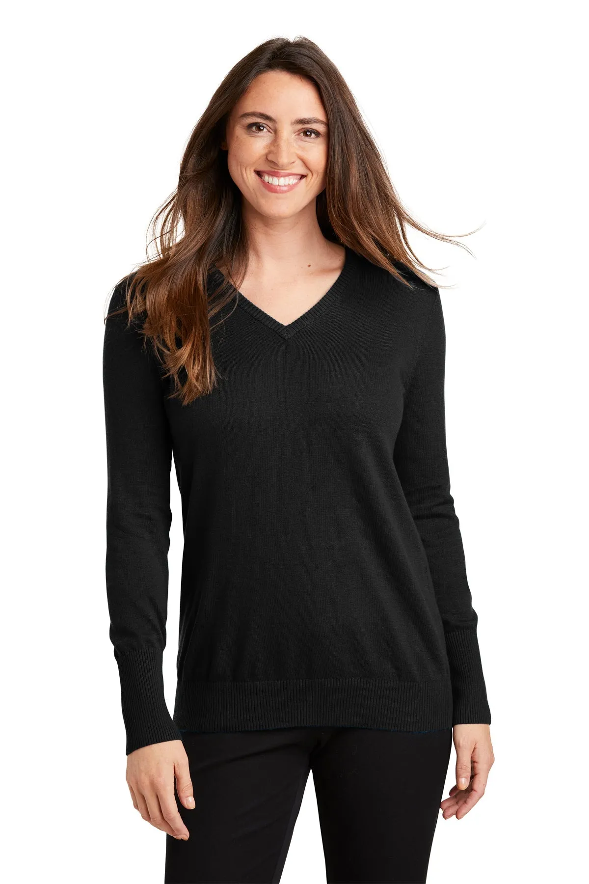 Port Authority Ladies V-Neck Customized Sweaters, Black