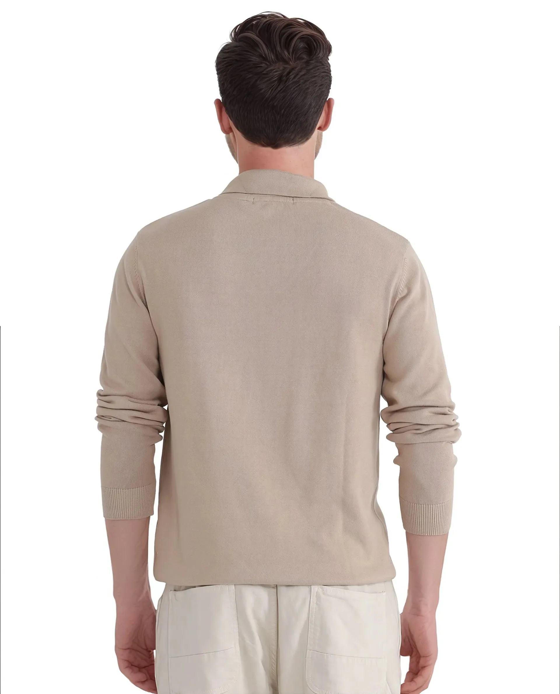 Rare Rabbit Men's Kenlay Beige Full Sleeve Collarless Regular Fit Plain Sweater