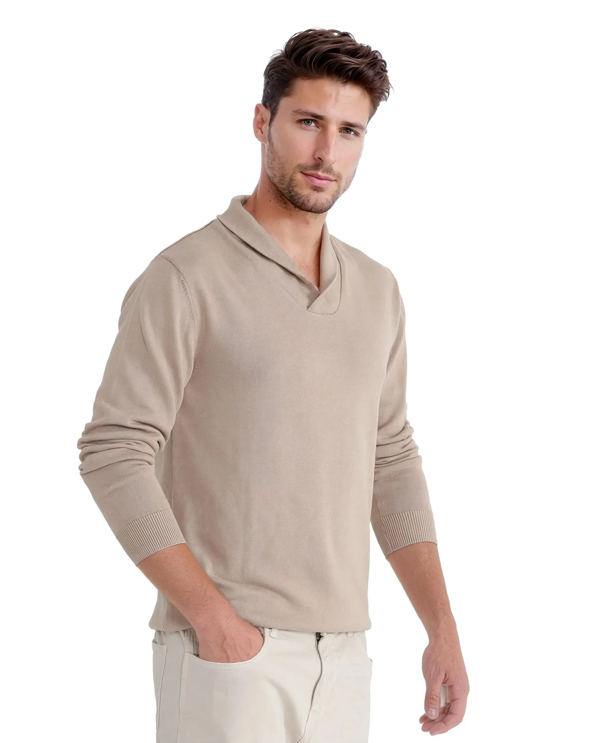 Rare Rabbit Men's Kenlay Beige Full Sleeve Collarless Regular Fit Plain Sweater