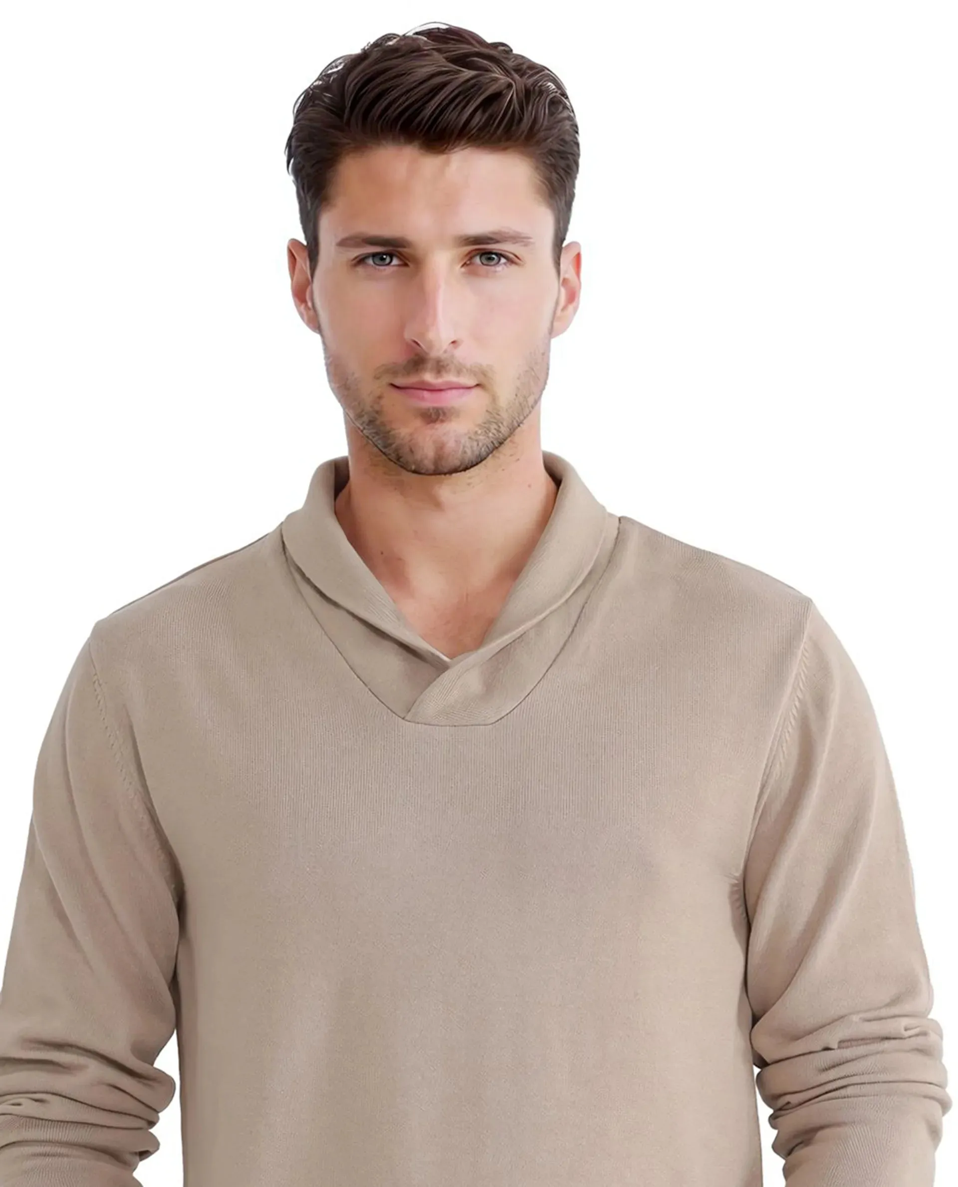 Rare Rabbit Men's Kenlay Beige Full Sleeve Collarless Regular Fit Plain Sweater