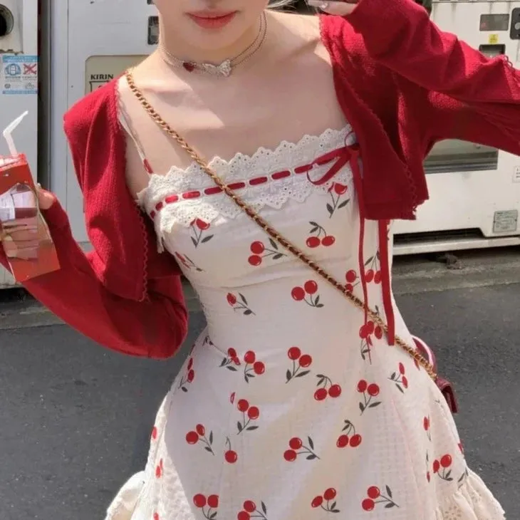 Red Cardigan & Cherry Dress Outfit