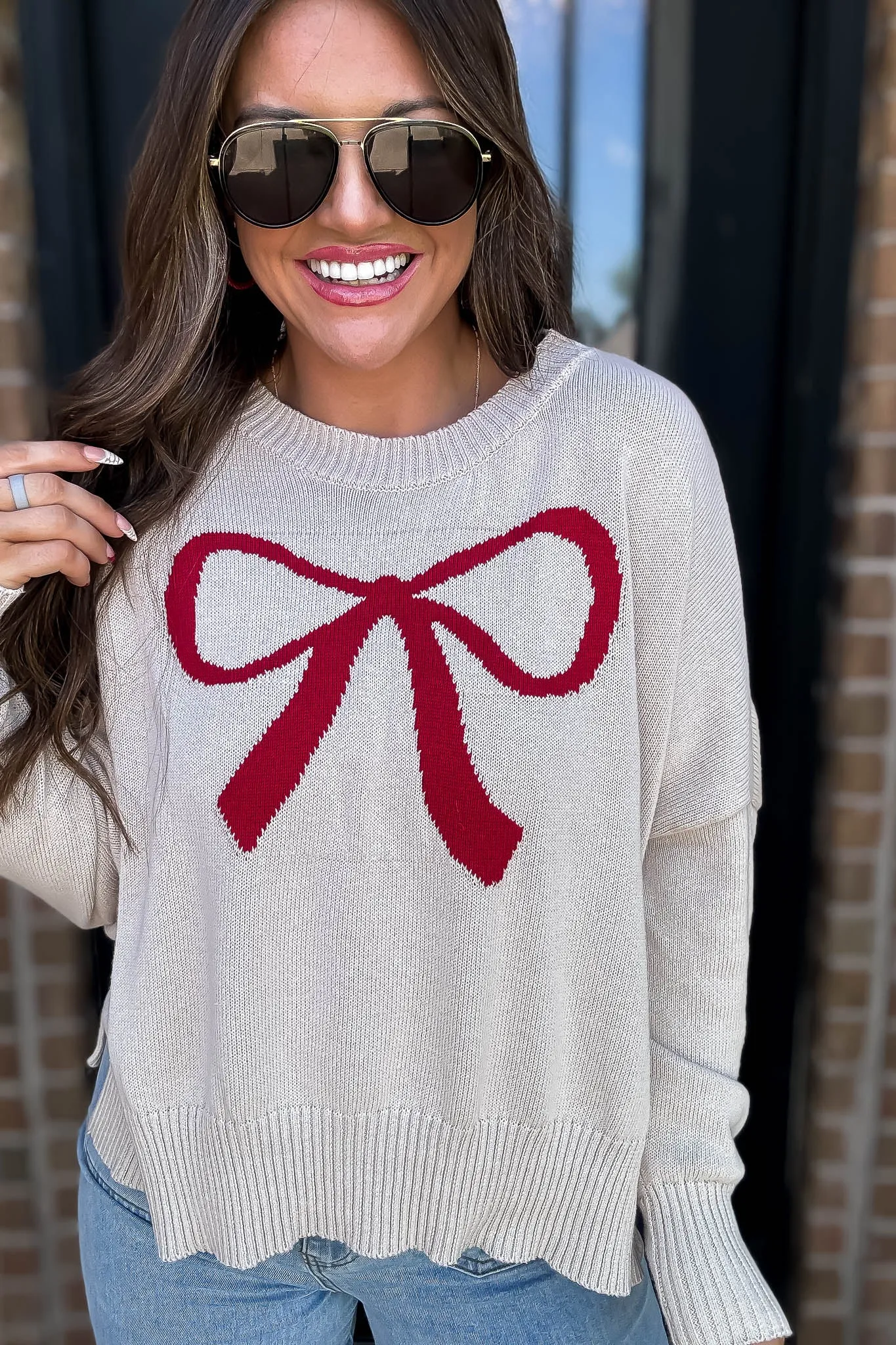 Red Painted Bow Sweater