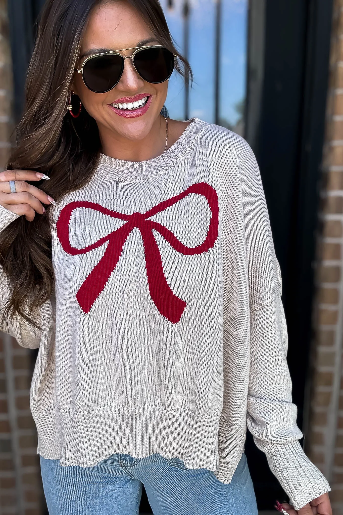 Red Painted Bow Sweater