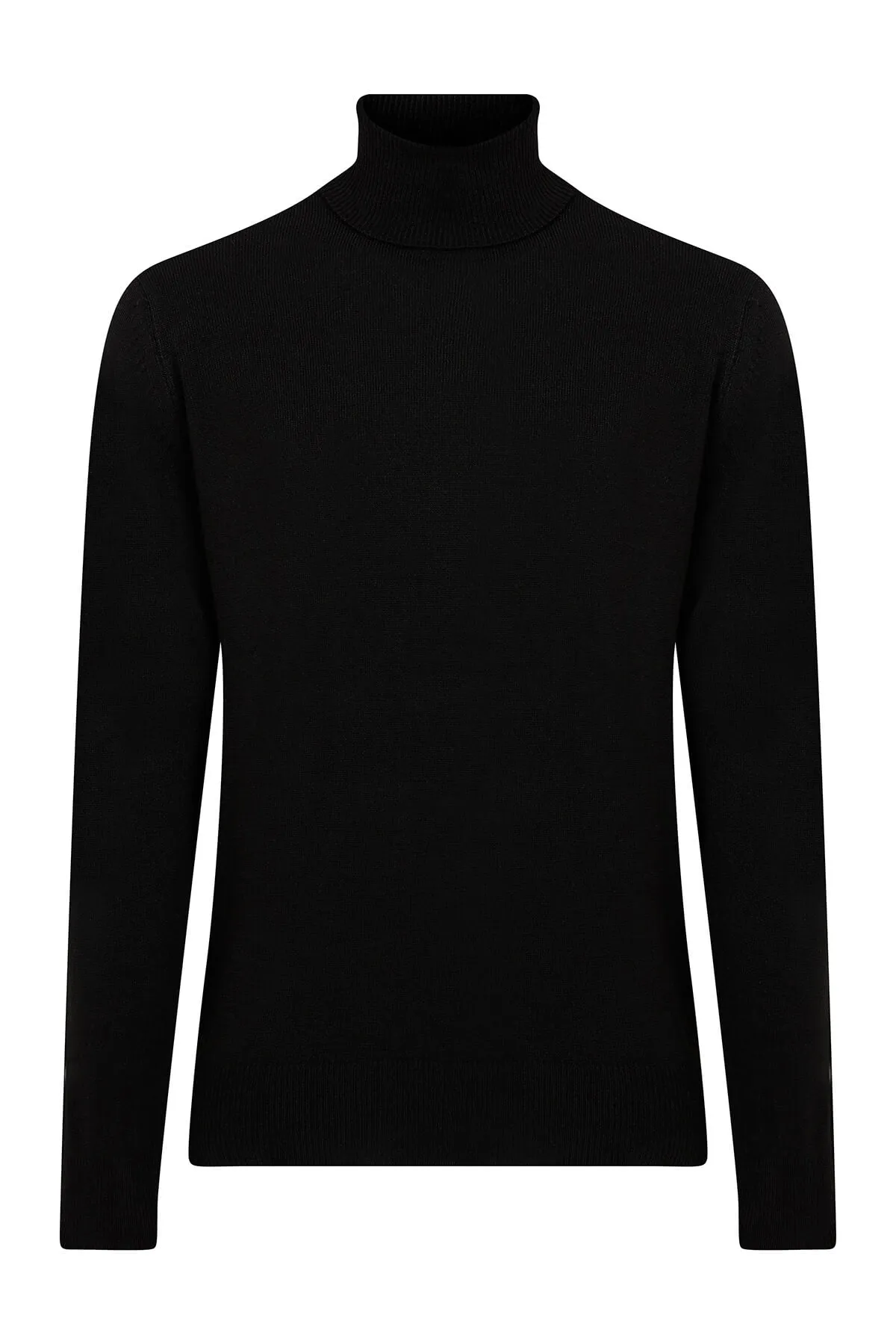 Regular Fit Basic Plain Black Turtleneck Sweater