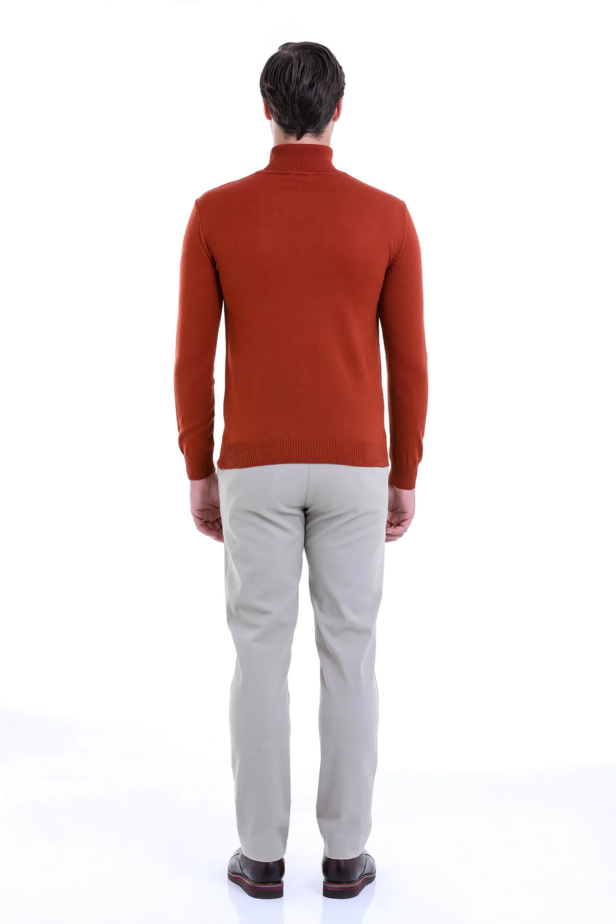 Regular Fit Basic Plain Brick Turtleneck Sweater