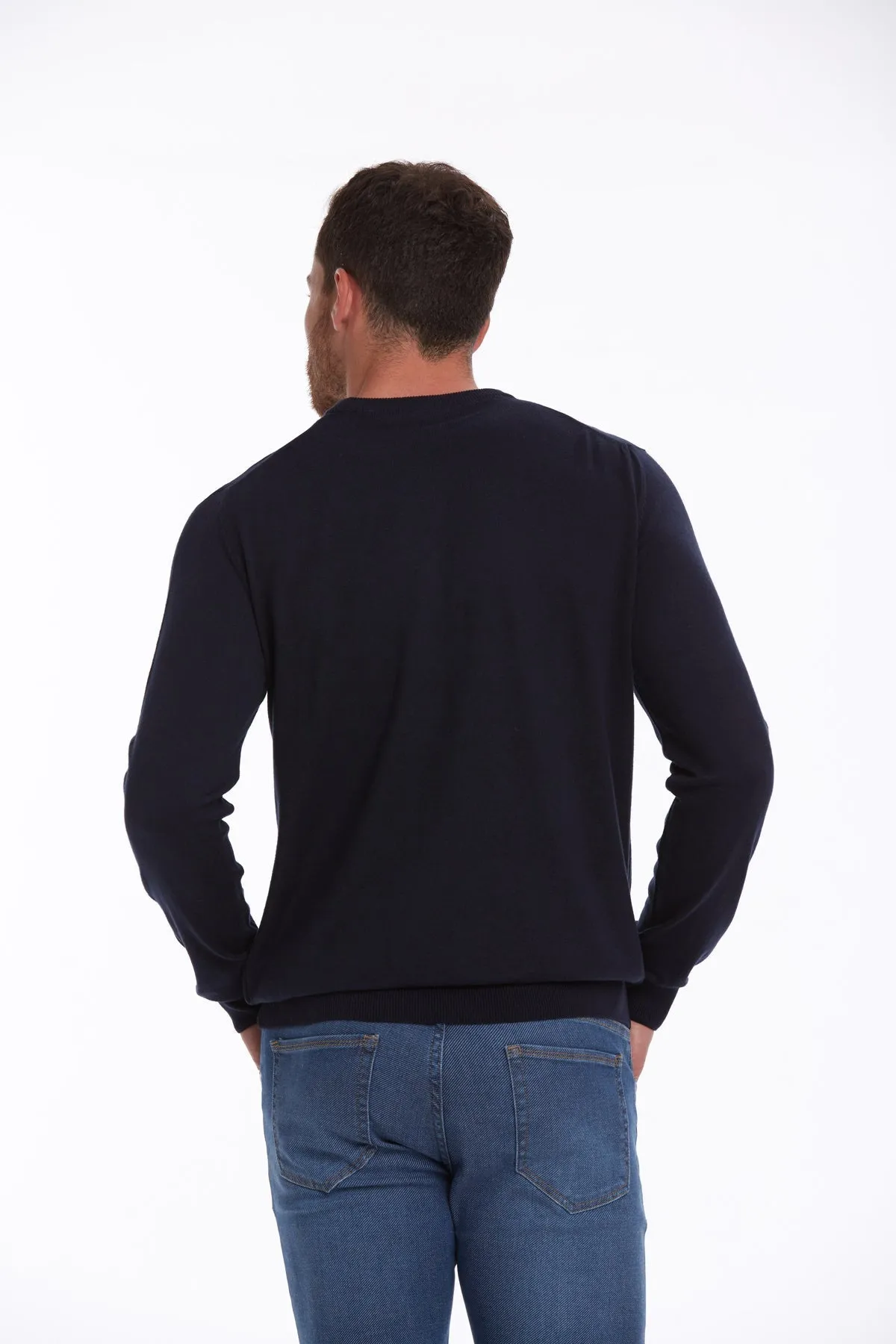 Regular Fit Cotton Navy Crewneck Sweater