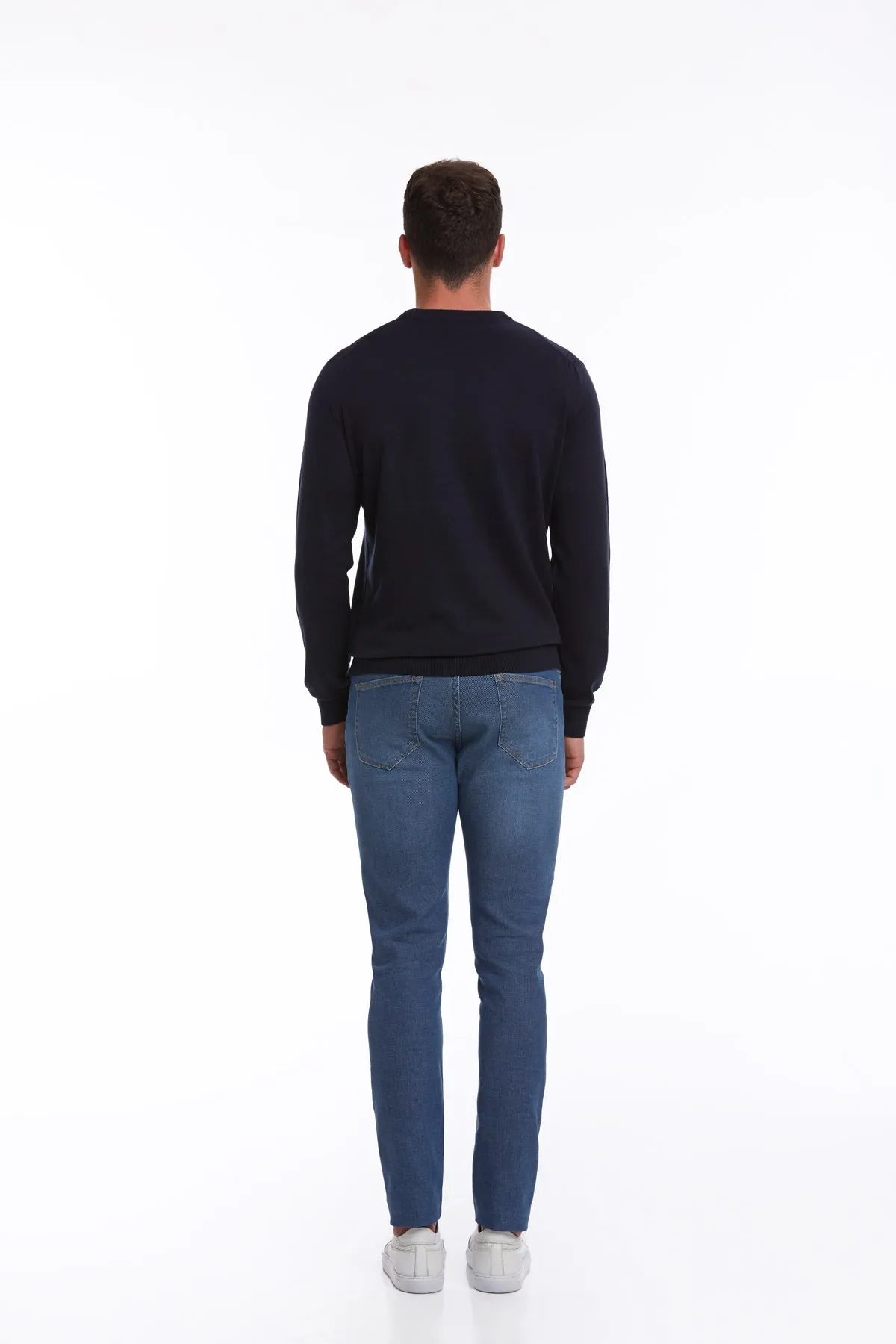 Regular Fit Cotton Navy Crewneck Sweater