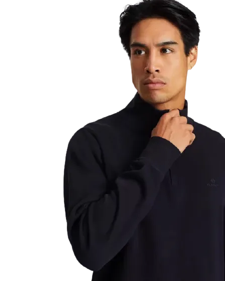 Sacker Rib Half Zip Collar Sweater - Navy