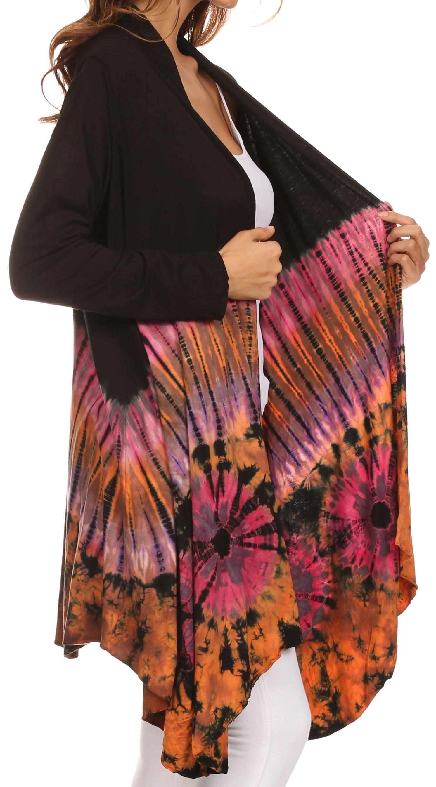 Sakkas Anjali Long Sleeve Draped Tie Dye Cardigan