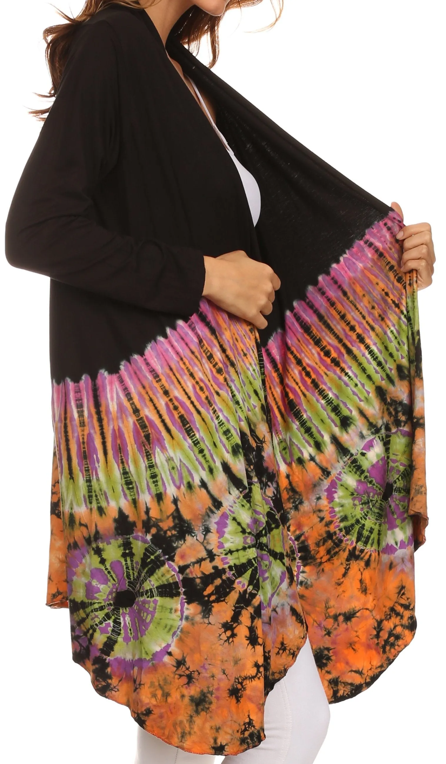 Sakkas Anjali Long Sleeve Draped Tie Dye Cardigan