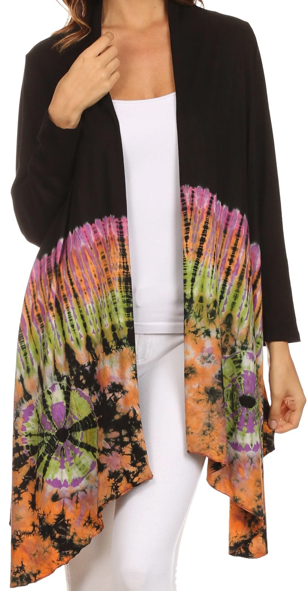 Sakkas Anjali Long Sleeve Draped Tie Dye Cardigan