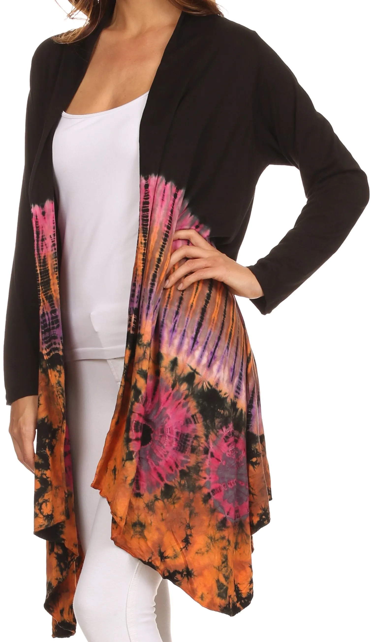 Sakkas Anjali Long Sleeve Draped Tie Dye Cardigan