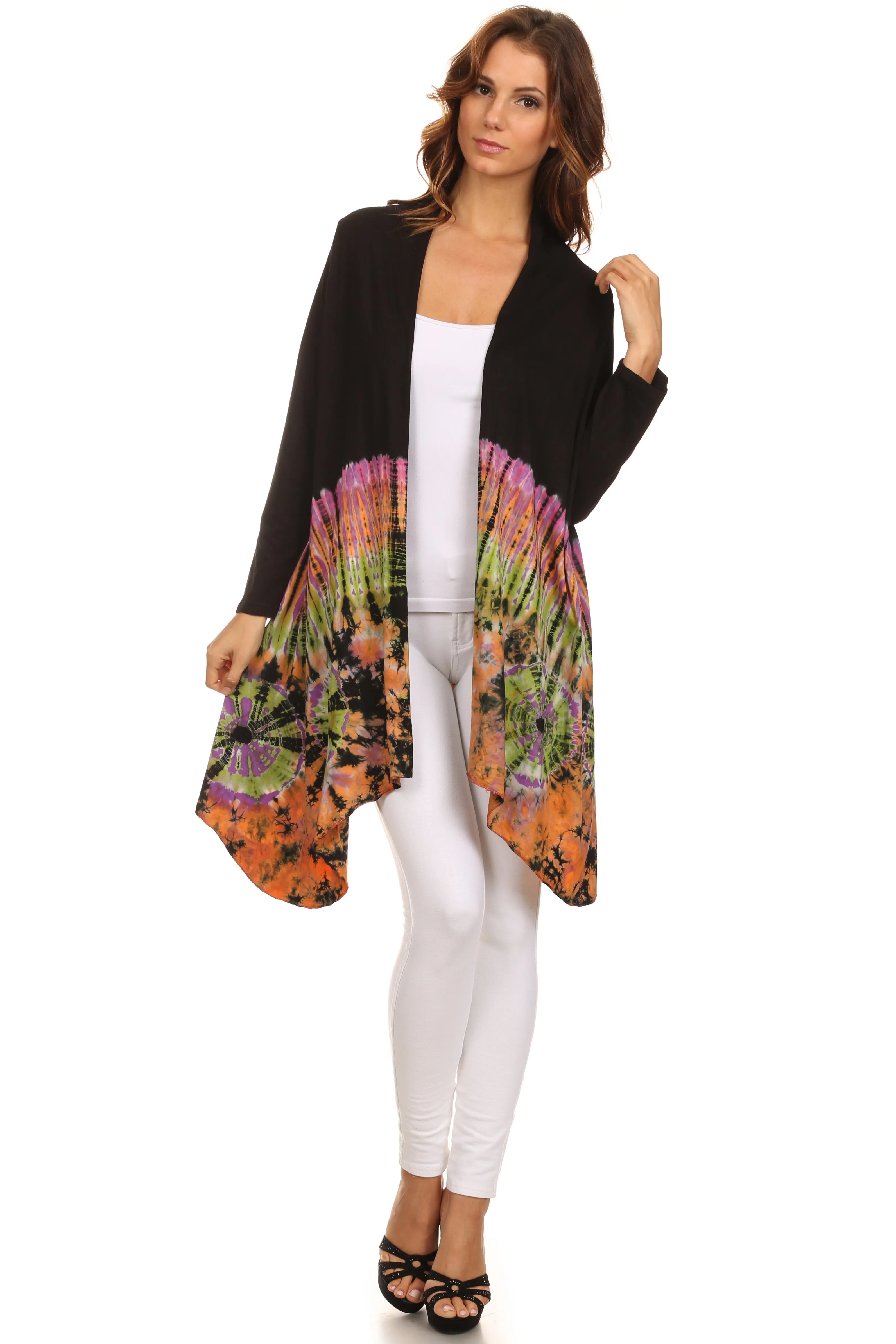 Sakkas Anjali Long Sleeve Draped Tie Dye Cardigan