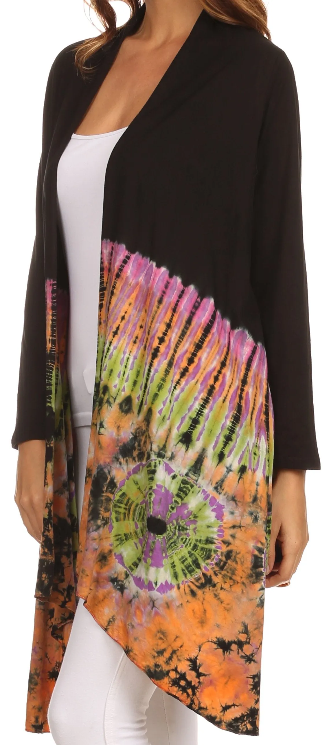 Sakkas Anjali Long Sleeve Draped Tie Dye Cardigan