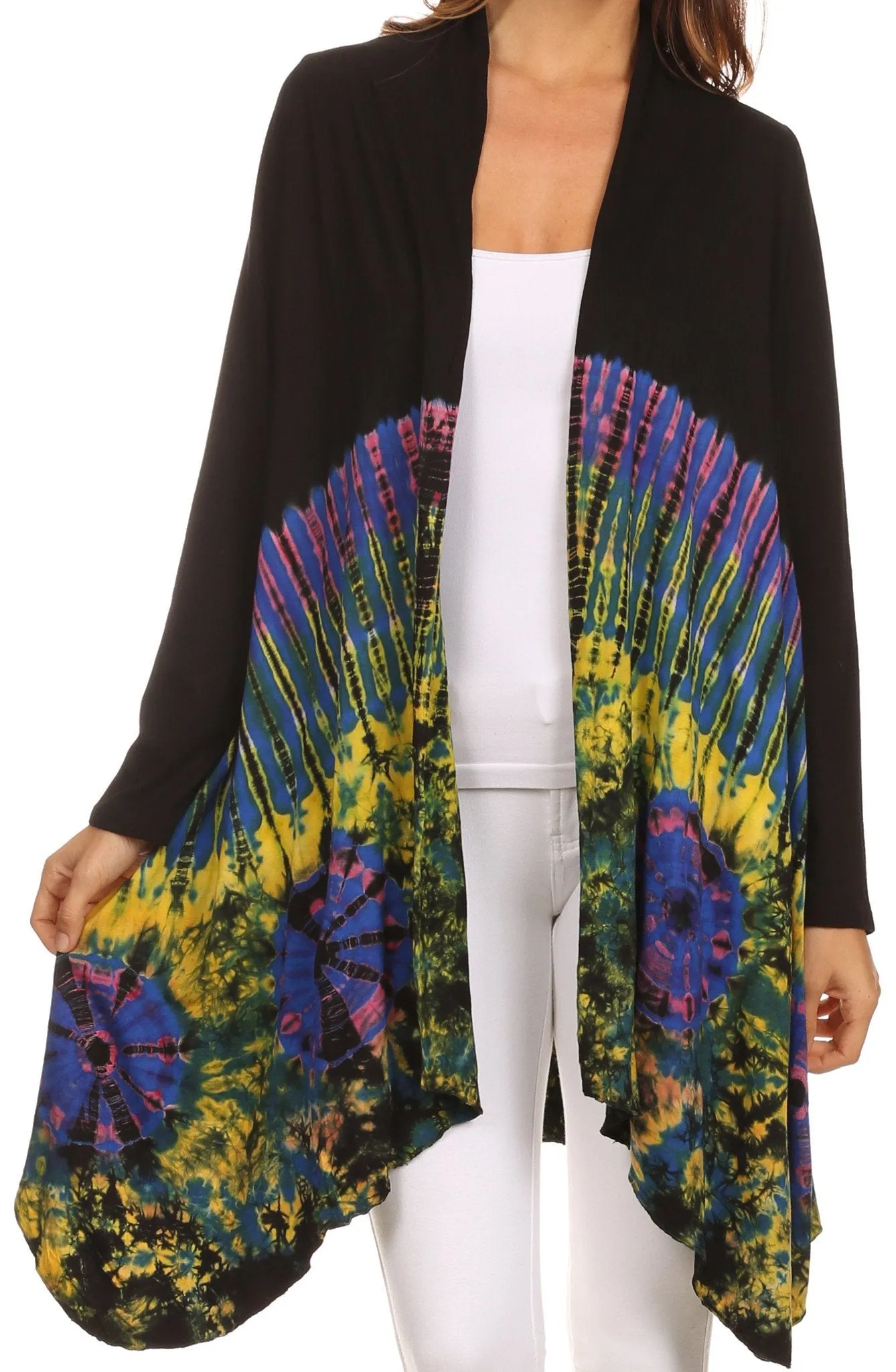 Sakkas Anjali Long Sleeve Draped Tie Dye Cardigan