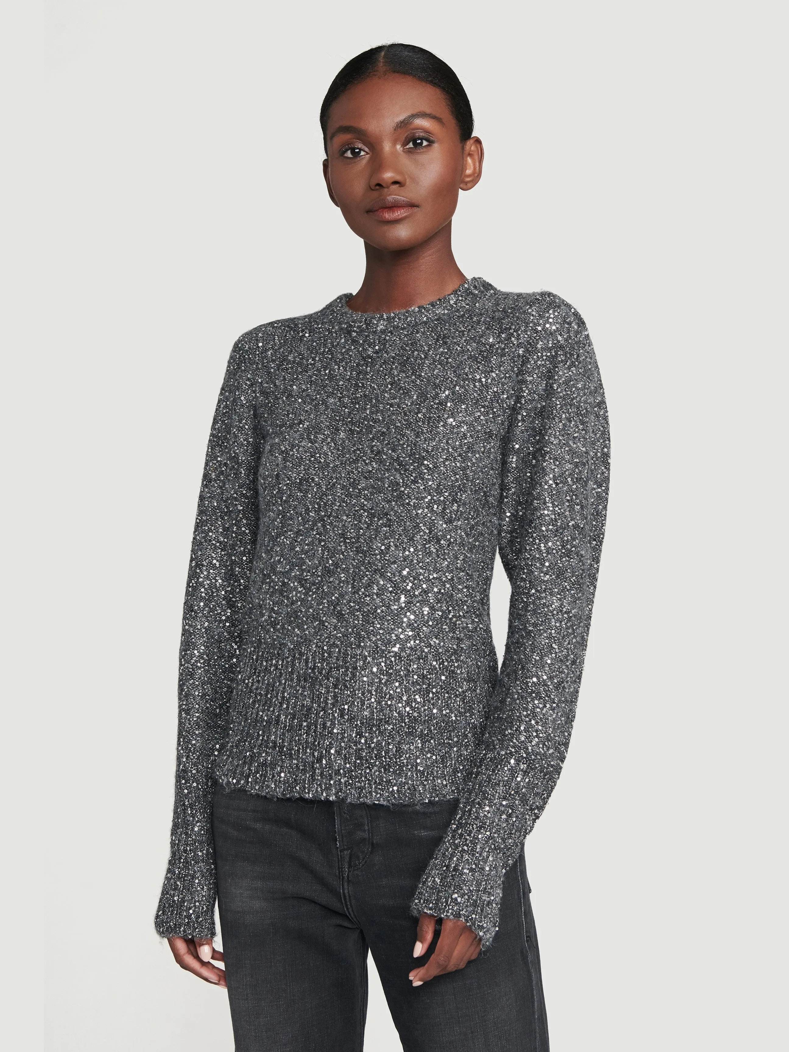 Sequin Sweater -- Smoke Heather