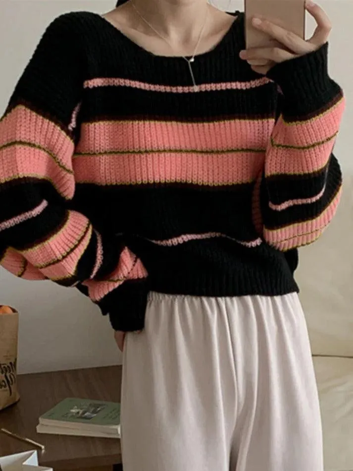 Stripe Splice Short Sweater