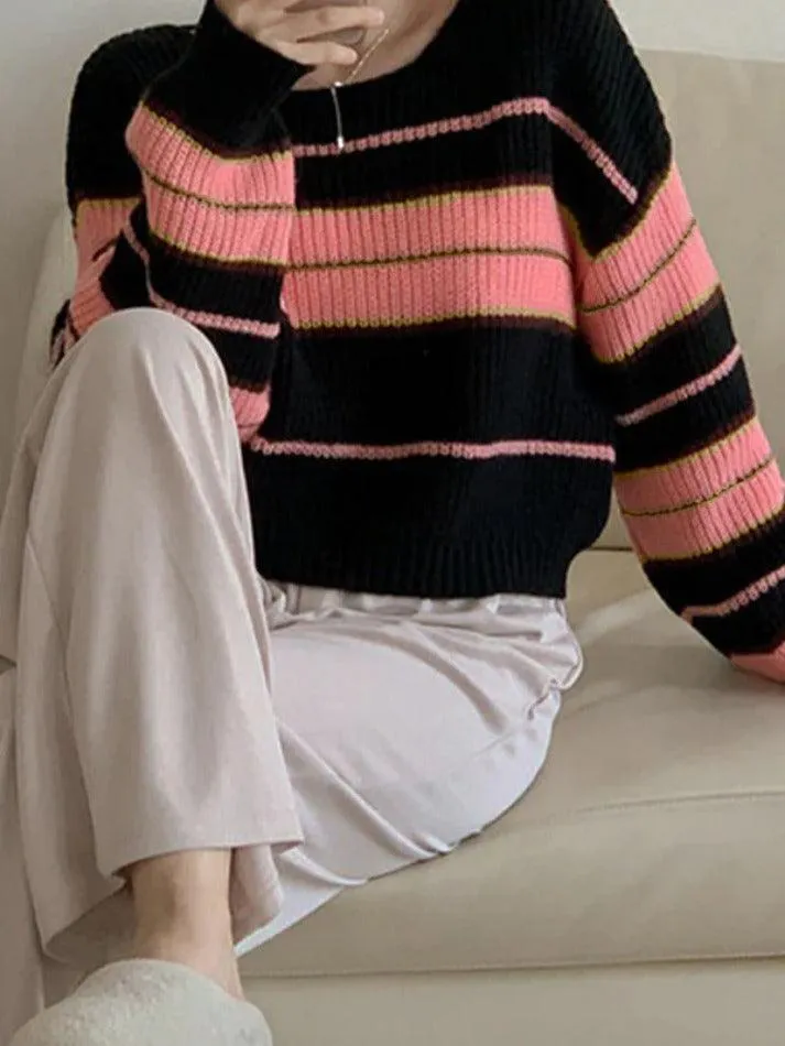 Stripe Splice Short Sweater