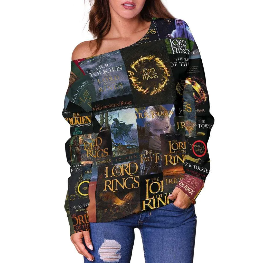 The Lord Of The Rings Book Covers Off Shoulder Sweater