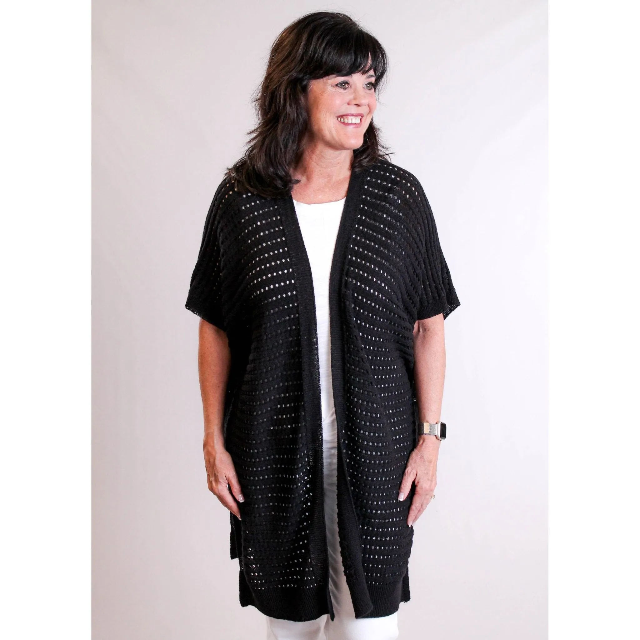 Tribal Sleeveless Sweater Cardigan with Side Slits