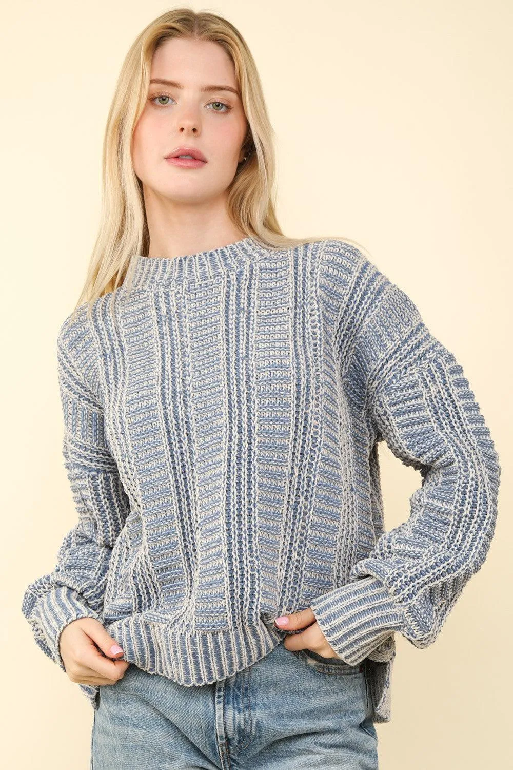 VERY J Two Tone Long Sleeve Oversized Sweater