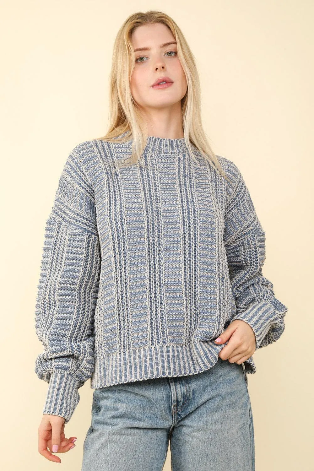 VERY J Two Tone Long Sleeve Oversized Sweater