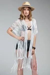 White leaf vine lace kimono