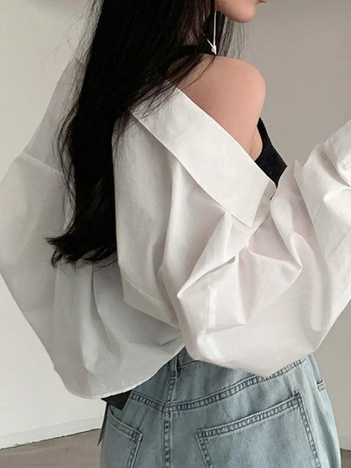 White Loose Thin Cardigan Long Sleeve Blouse