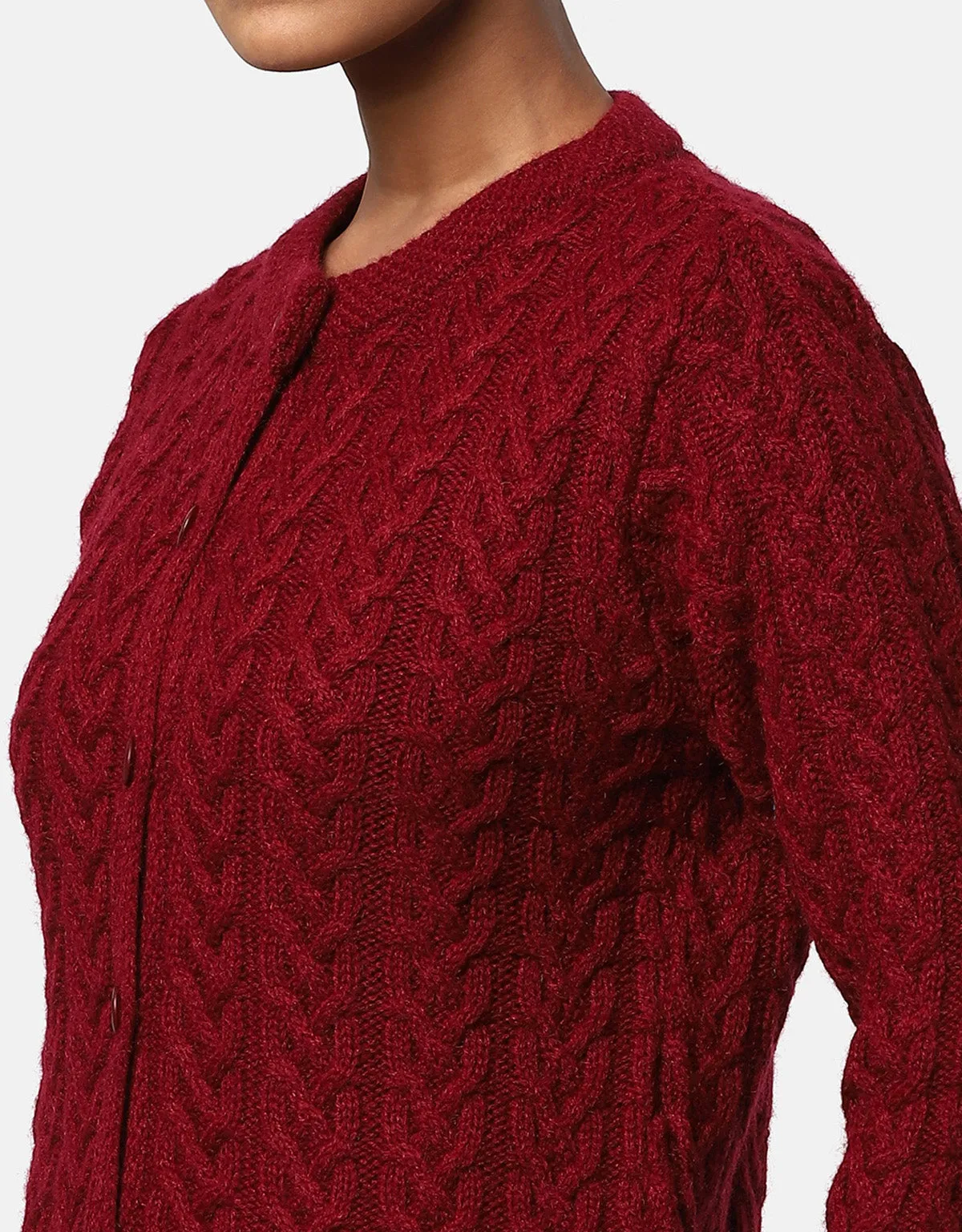 Women Woolen Cable Knit Cardigan