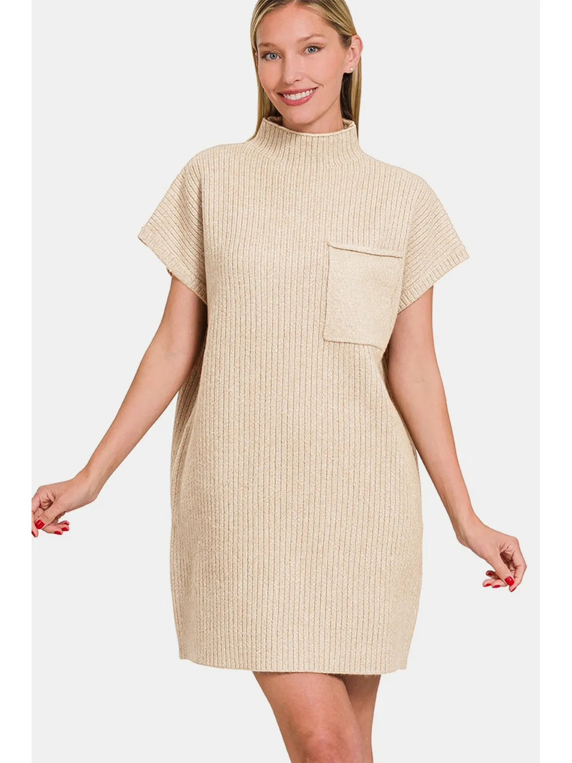 Zenana Short Sleeve Sweater Mini Dress