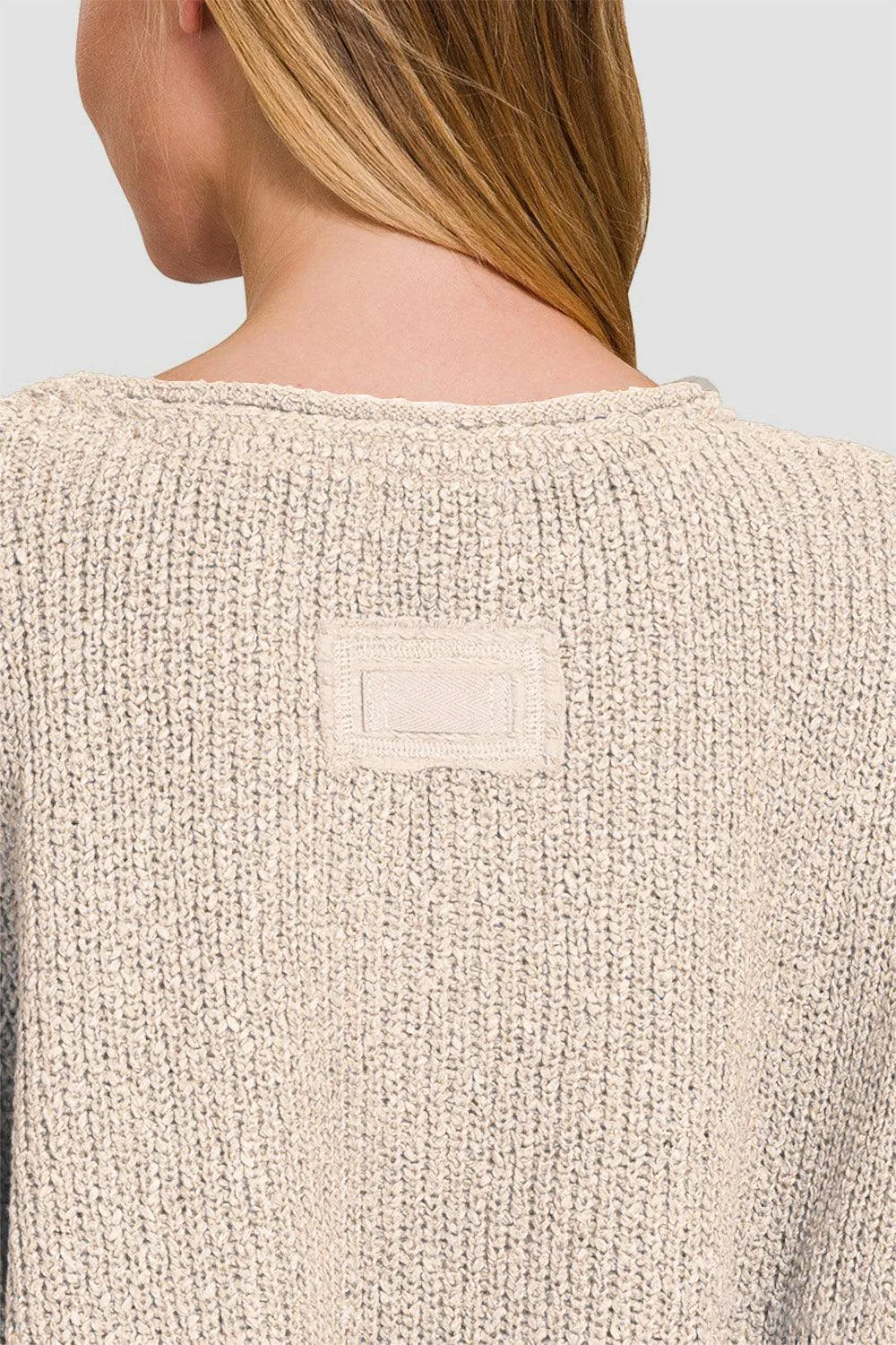 Zenana Sweater Notched Side Slit Patch 3/4 Sleeve