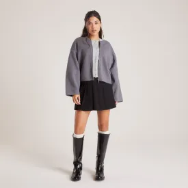 Zip-Up Cardigan - Charcoal